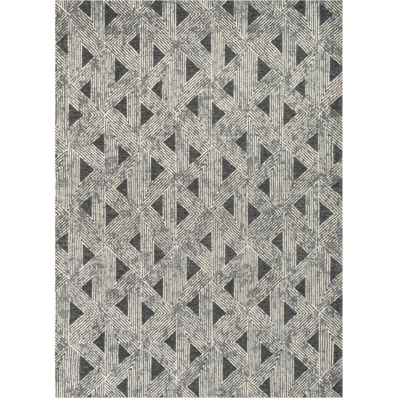 Geometric Gray and White Flat Woven Chenille Rug