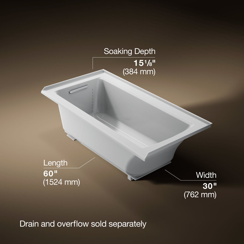 Archer 60" x 30" Alcove Soaking Bathtub with integral flange, Ice Gray, Left