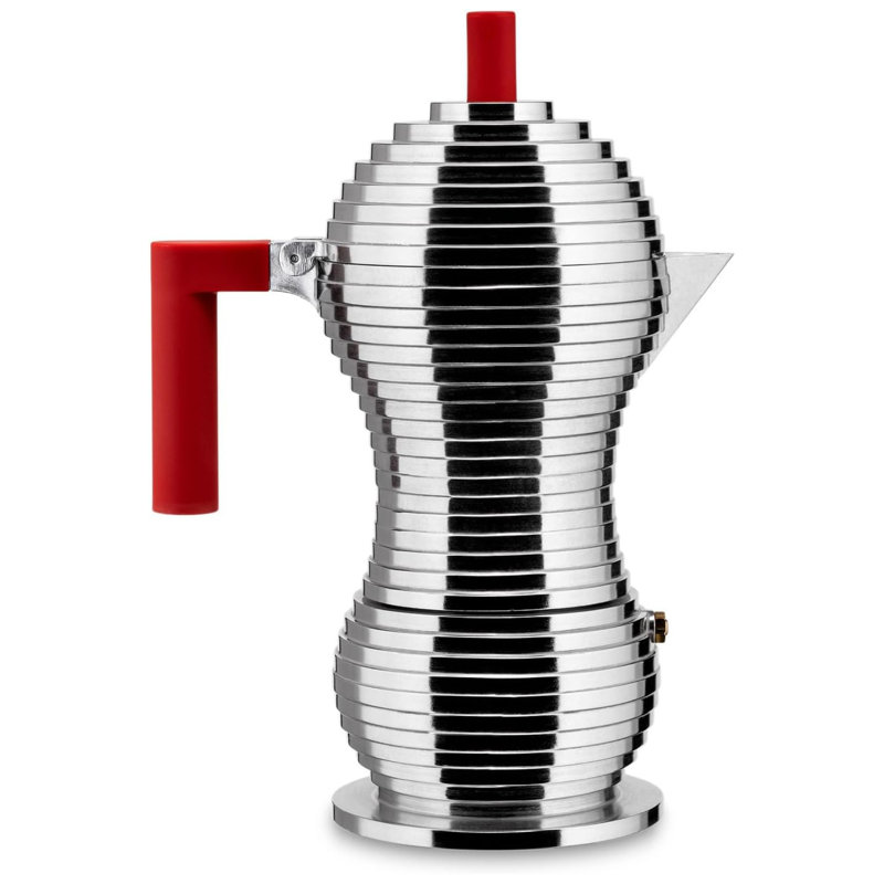 Alessi MDL02/6 R Pulcina" Stove Top Espresso 6 Cup Coffee Maker in Aluminum, Red