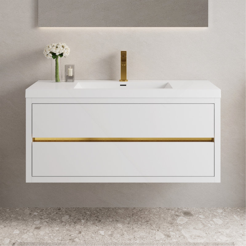 Meuble-lavabo flottant 30 po, armoire murale avec lavabo, blanc brillant, entièrement assemblé, Blanc, 30"