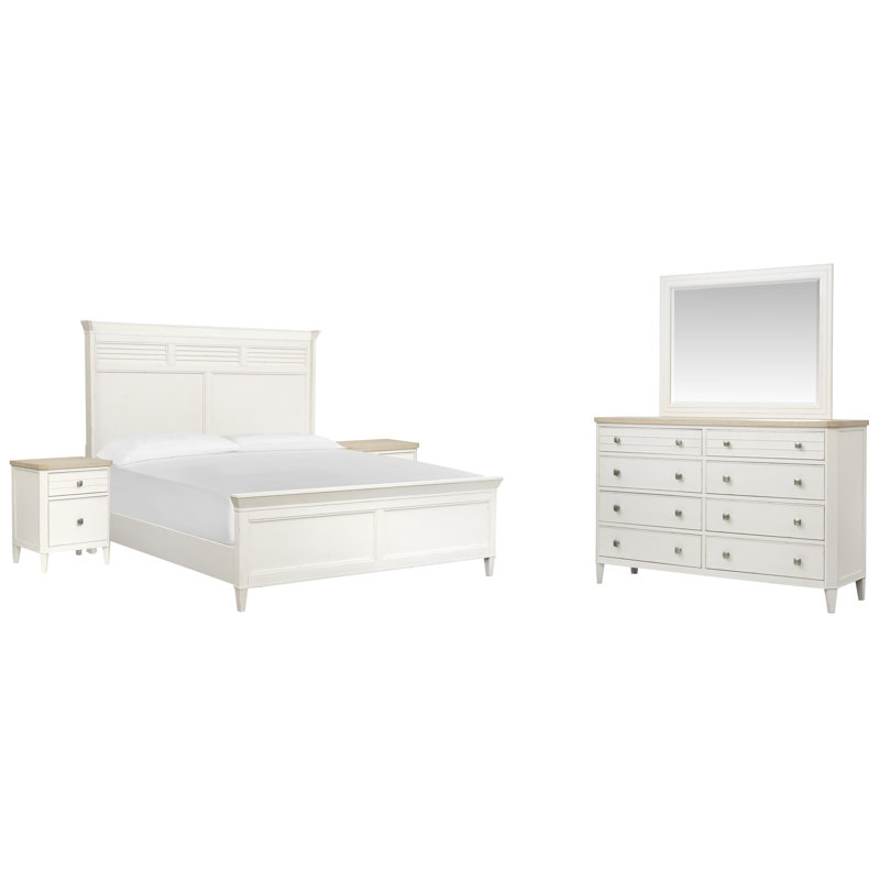 Très grand lit double à panneaux California, Très grand californien, 6 Pcs:Bed,2 Nightstand,Dresser,Mirror,Chest