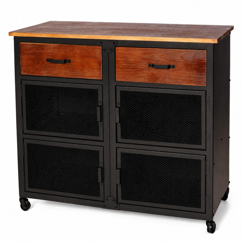 Kerbi Solid Wood 2 -Drawer Accent Cabinet, Walnut/Black