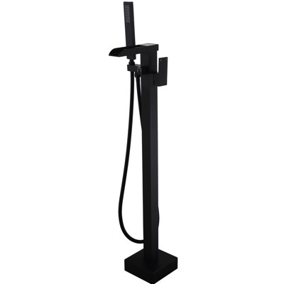 Matte Black Tub Filler Faucet For Bathroom - Floor Mount, Handheld Shower, Single Handle, And Rust- Build Freestanding Bathtub In Hand Shower Included, Enhancement