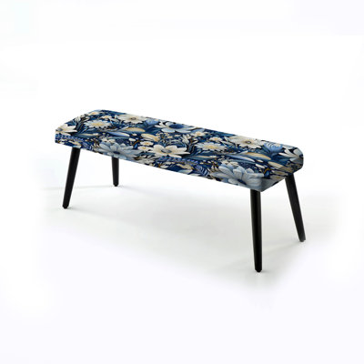 Coastal Flora And Fauna Coastal Motif I - Banc rembourré floral noir