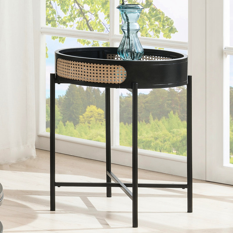Round End Table With Open Top, Black Metal Legs, Insert And Storage Function, Great For Coffee & Tables, , 22 Inches Deep, 24 High, 17 Lb Featuring Tabletop,    Compartment, Ideal Use,