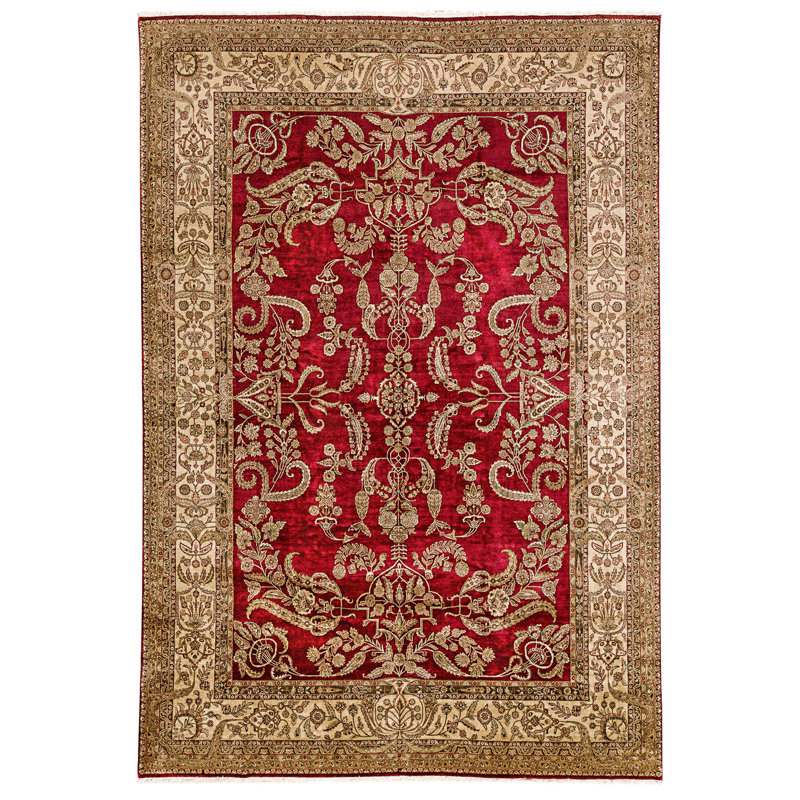 Hand Knotted Wool Area Rug in Wine And Gold