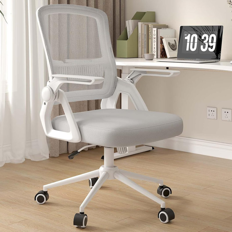 Computer Desk Office Chair with Flip-up Armrests, Grey