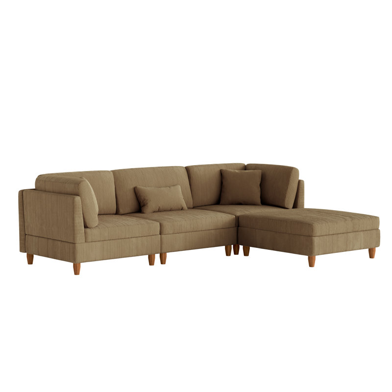 Seemab 4 - Piece Upholstered Camel Corduroy Modular Sectional with Pillow Back and Removable Ottoman