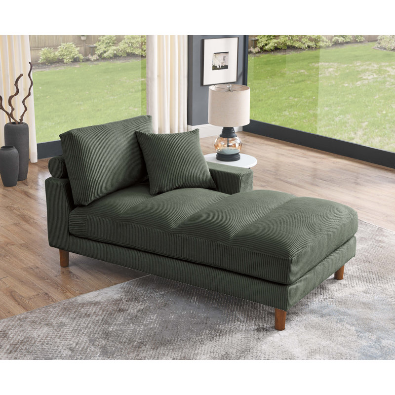Chaise longue rembourrée Waxman, Chaise longue à accoudoir droit, Vert foncé