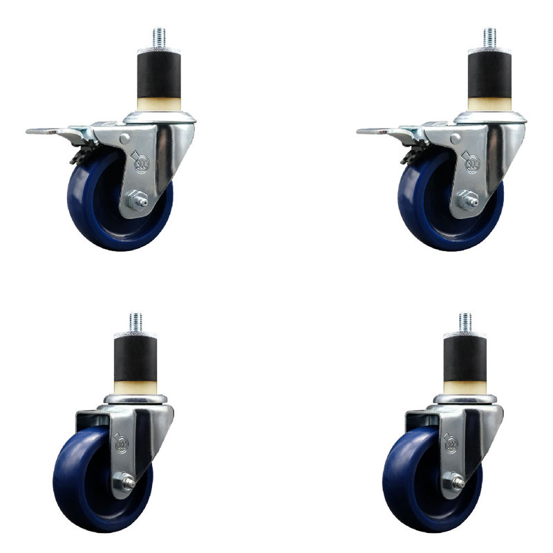Solid Poly Swivel 1-7/8 Inch Expanding Stem Caster Set 2 Total Lock Brakes