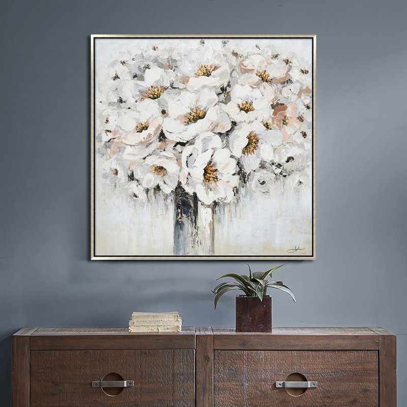 «White Bouquet in Vase» - Reproduction d'art sur toile flottante