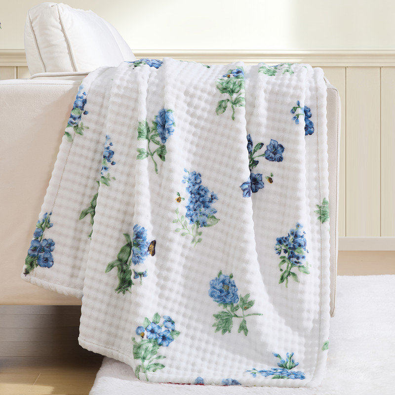 Lenox Bubble Plush 50x70 Throw, Butterfly Meadow Blue, Butterfly Meadow Blue