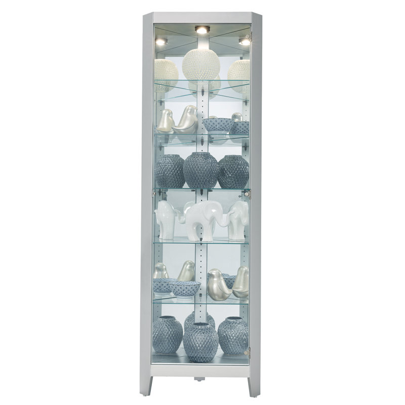 Tamsin Solid Wood Lighted Curio Cabinet, Silver