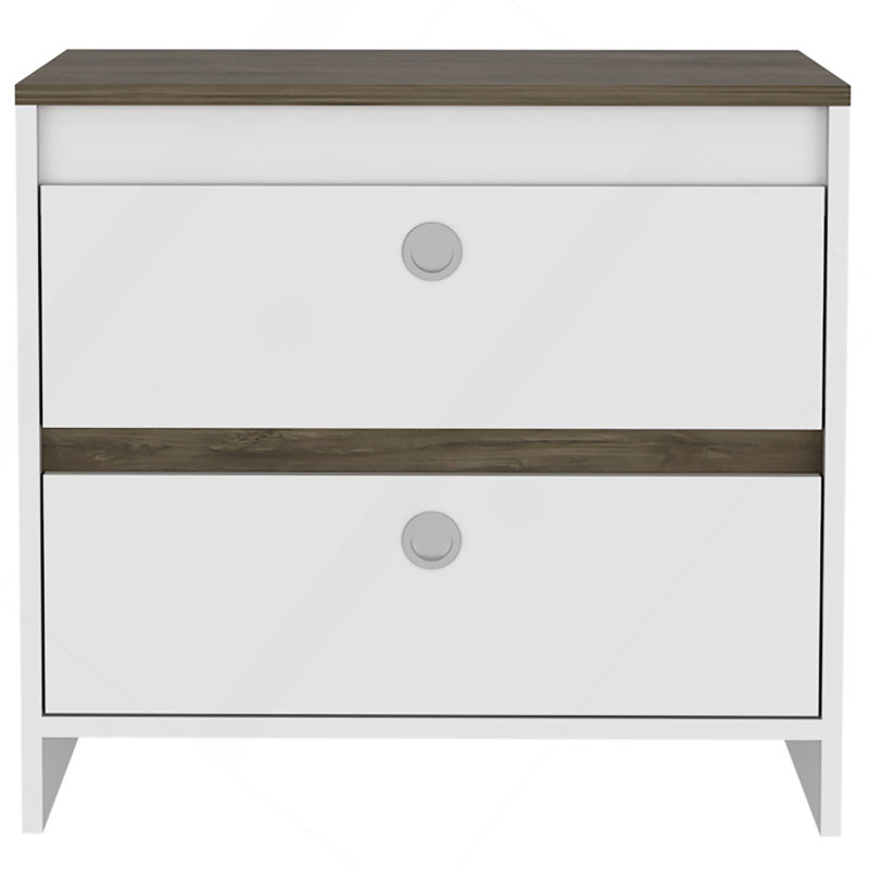 Otom Nightstand , Superior Top, One Open Shelf, One Drawer, Four Legs -Smokey Oak / White