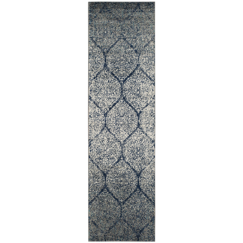 Tapis bleu marine / argenté Christa, Tapis de couloir 2 pi 3 po x 6 pi