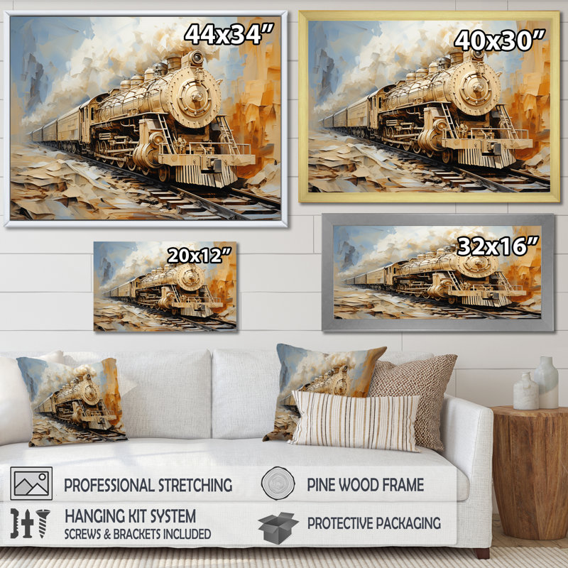 Rêve de train rétro blanc sur toile, H 24 po x l 32 po x P 1 po, Toile tendue