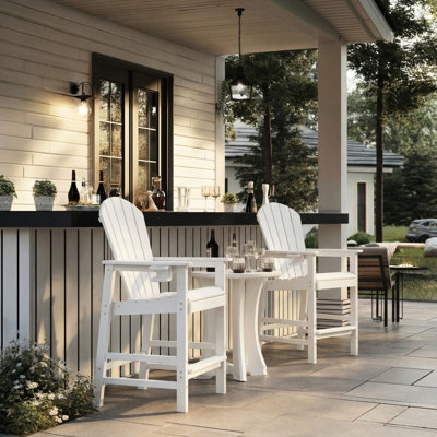 Chaise de bar d'extérieur à hauteur de bar, blanche et simple à nettoyer toutes saisons avec porte-gobelet pour les rassemblements de repas