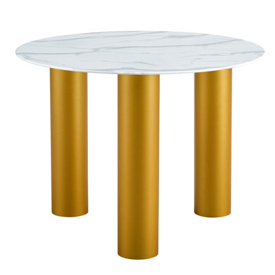 Table blanche de 40 po x 40 po x 29,4 po pour la salle à manger, surface autocollante en verre de marbre artificiel, pieds dorés, cuisine et salon appropriés, facile à nettoyer et à installer, convient à une salle à manger 40 * 40 * 29,4 po pour 4 personnes
