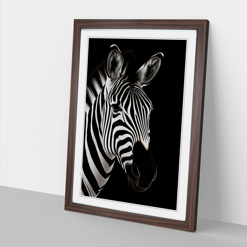 Zebra Minimalism - Single Picture Frame Print on Wood, 46cm H x 34cm W x 2cm D, Walnut
