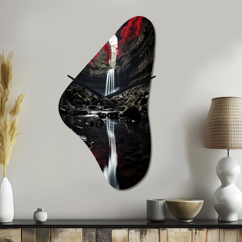 Horloge murale Keiwan, cascade grise et rouge d'Eternity II - forme irrégulière, Grand