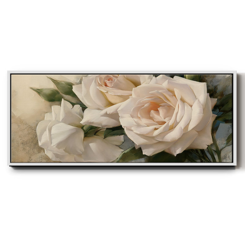 La Roseraie II- Framed Canvas, 12" H x 30" W