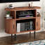Grand support de tourne-disque rond avec station de charge, ports USB et rangement, support de table tournante moderne Mid-Century pour chambre à coucher et salon
