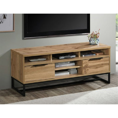 Meuble télé 47 po en bois avec 5 tablettes et 2 tiroirs, console média de salon pour téléviseurs de 43 à 55 po