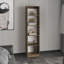 Pour les espaces de vie compacts et les bureaux à domicile, une bibliothèque mince en MDF à 5 niveaux en lin beige pour la décoration et le rangement des livres dans un style chêne naturel