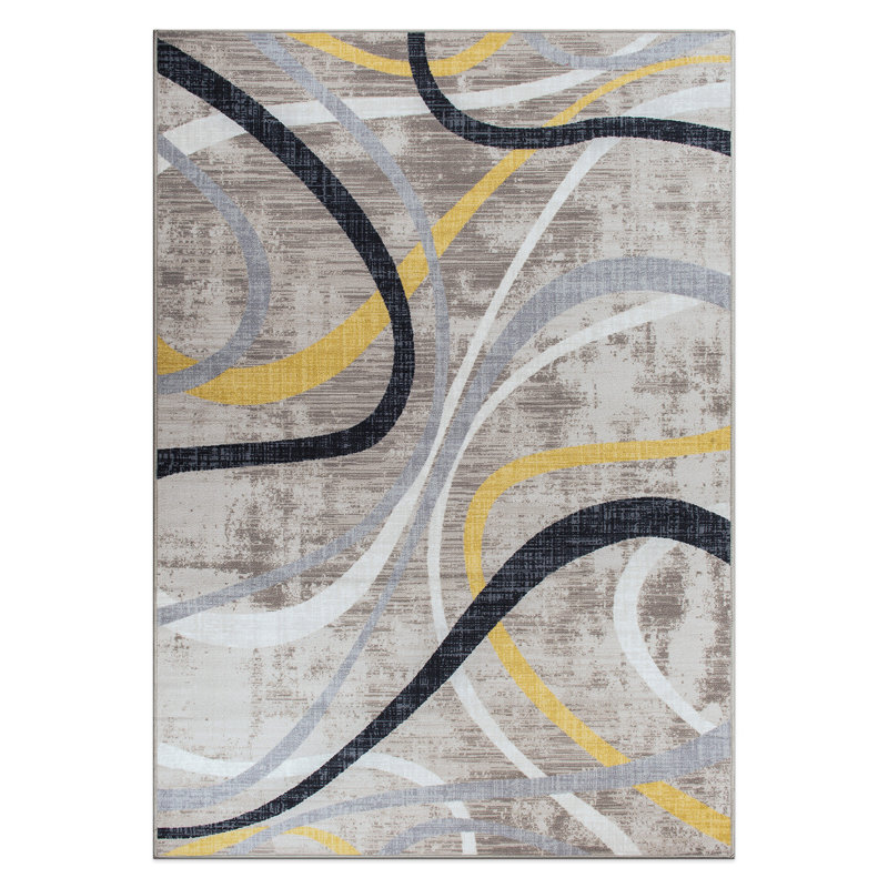 Contemporary Distressed Abstract Lines Non Slip Area Rug, Rectangle 5' x 7'