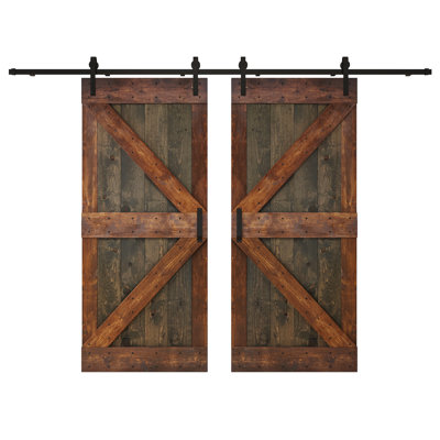 Paneled Wood K Series Double Barn Door with Installation Hardware Kit