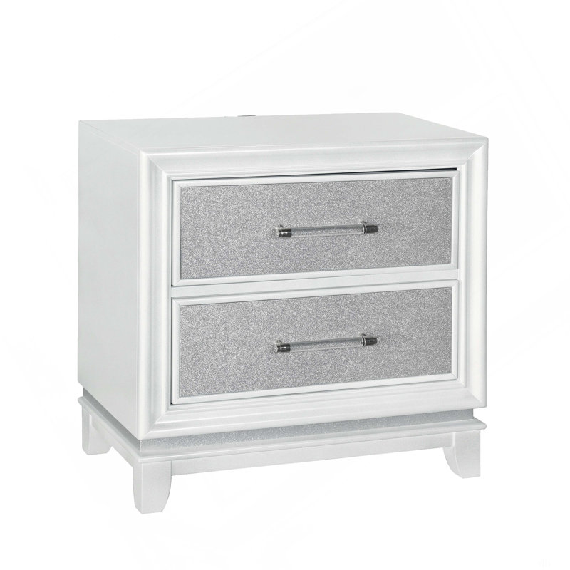 Table de chevet à 2 tiroirs Galaxy avec lumières DEL, blanc nacré Galaxy