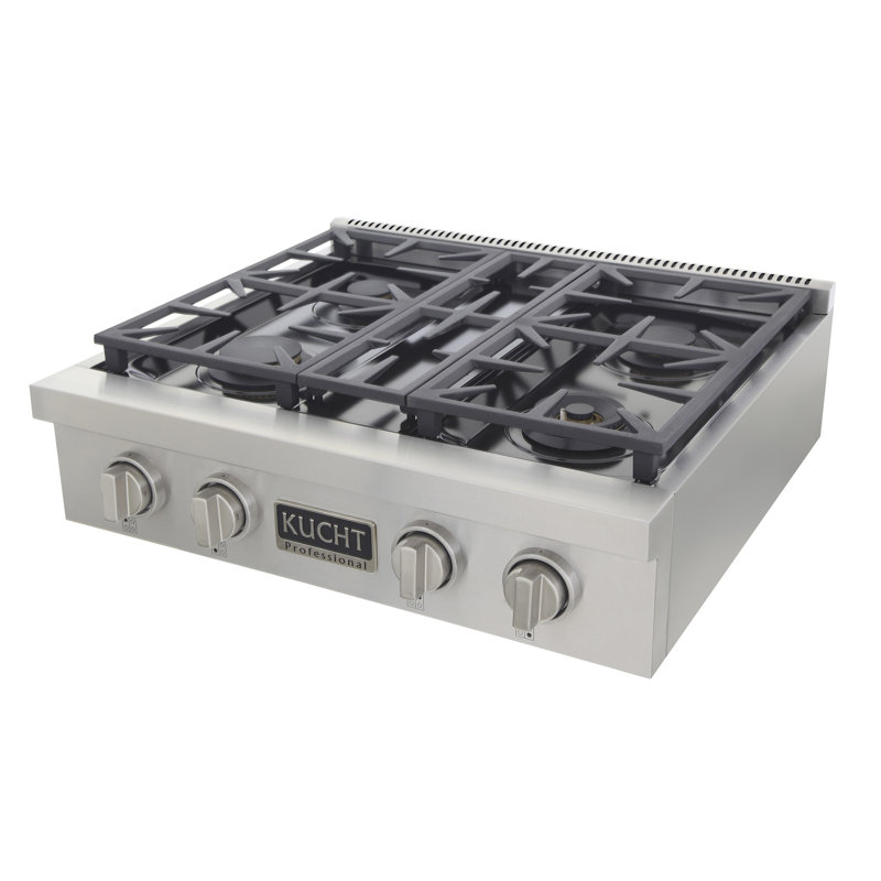 30" 4 Burner Cooktop, Liquid Propane, Classic Silver