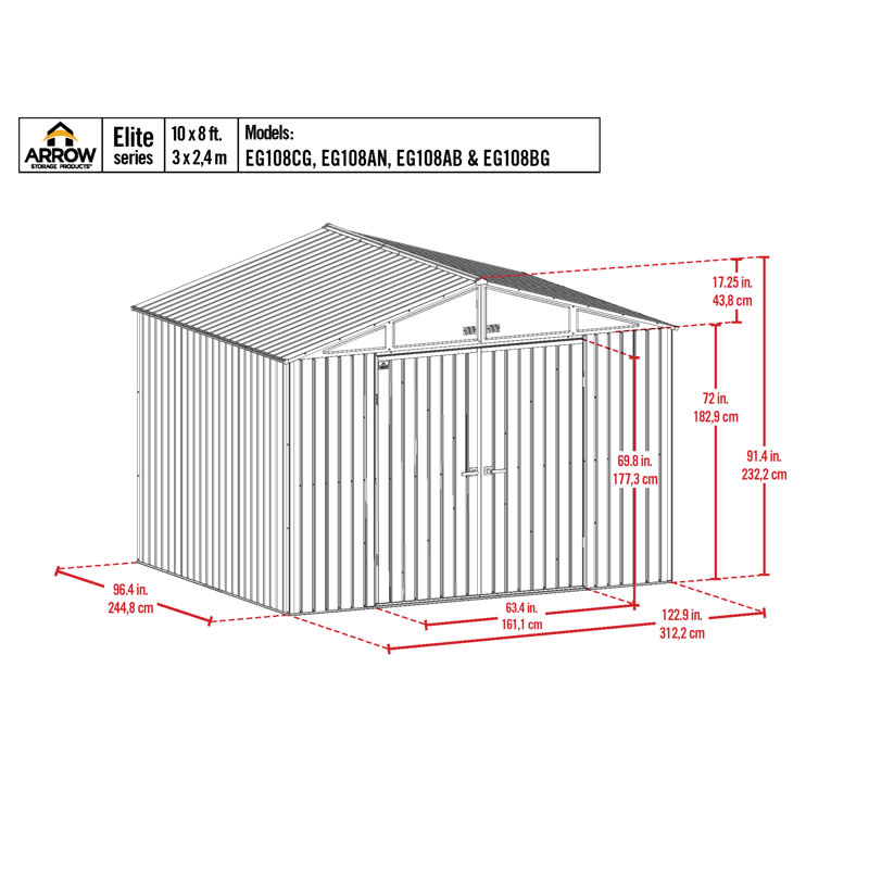 Arrow Elite 10 ft. W x 8 ft. D Metal Vertical Storage Shed