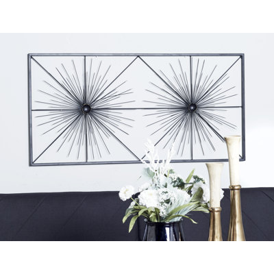 Metal Sea Urchin Starburst Black Wall Decor with Black Frame