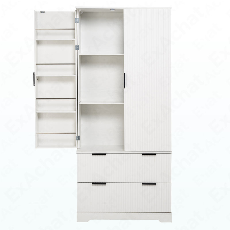 Garde-manger cannelé polyvalent 72 po - Rangement autoportant avec support à épices 8 portes et 2 grands tiroirs, Blanc