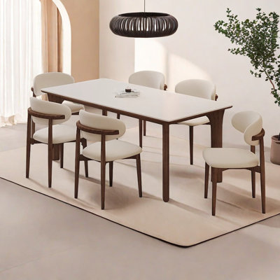 Simple Cream Wind Table And Chairs 6 - Person Four Leg Dining Set