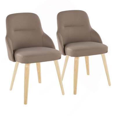 Chaise en bois naturel et similicuir brun - ensemble de 2
