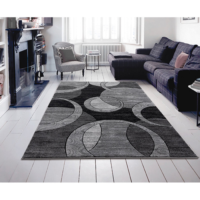 Tapis gris / noir Adonia, Rectangle 9 pi 6 po x 13 pi 10 po