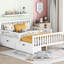 Lit double en bois robuste avec garde-corps et deux tiroirs de rangement, plateforme de couleur blanche-264620914-264620915
