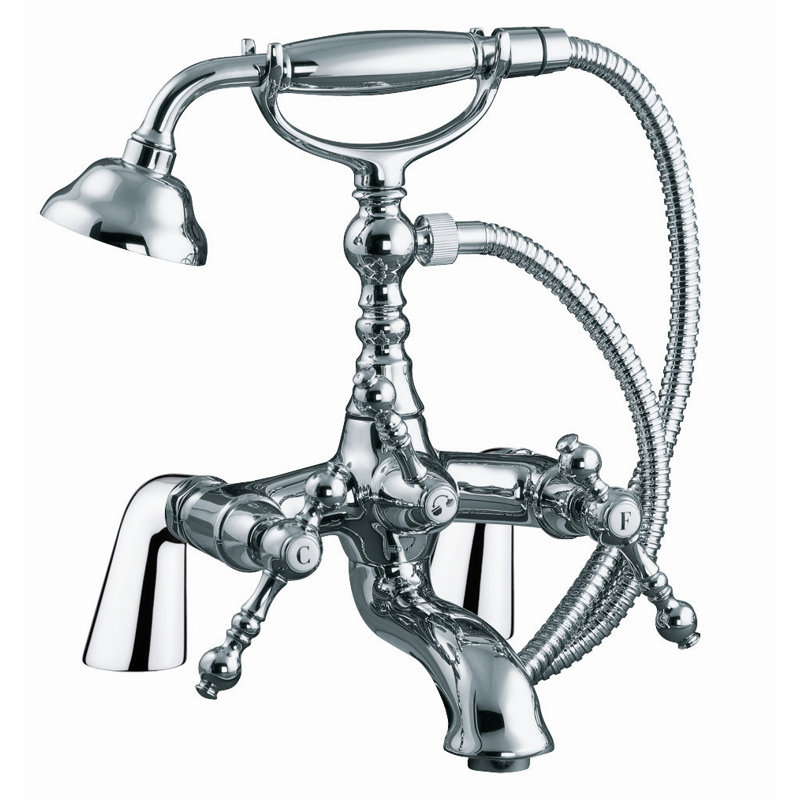 Garniture de robinet de baignoire sur pattes à deux poignées avec inverseur et douchette Epoque, Chrome