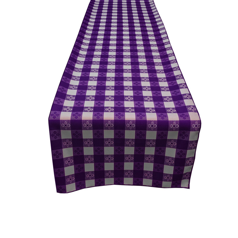 Poplin Tavern Gingham Checkered Polyester Table Runner, 120" L x 12" W, Purple