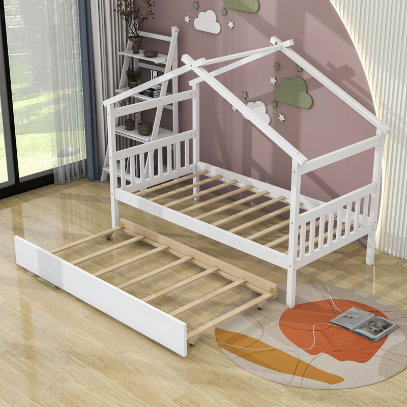 Patchin Wood Daybed with Trundle and Slats, White, Twin