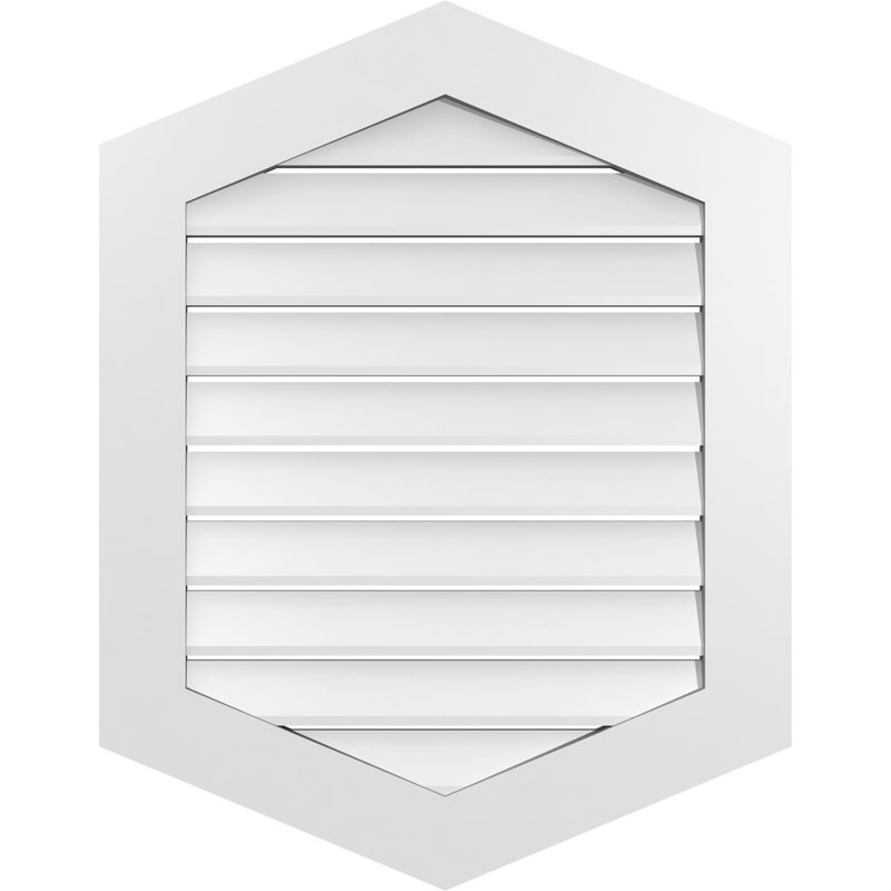Vertical Peaked Surface Mount Signature Urethane Functional Gable Vent 5/12 Pitch, Primed Tan, 36" H x 28" W x 1" D