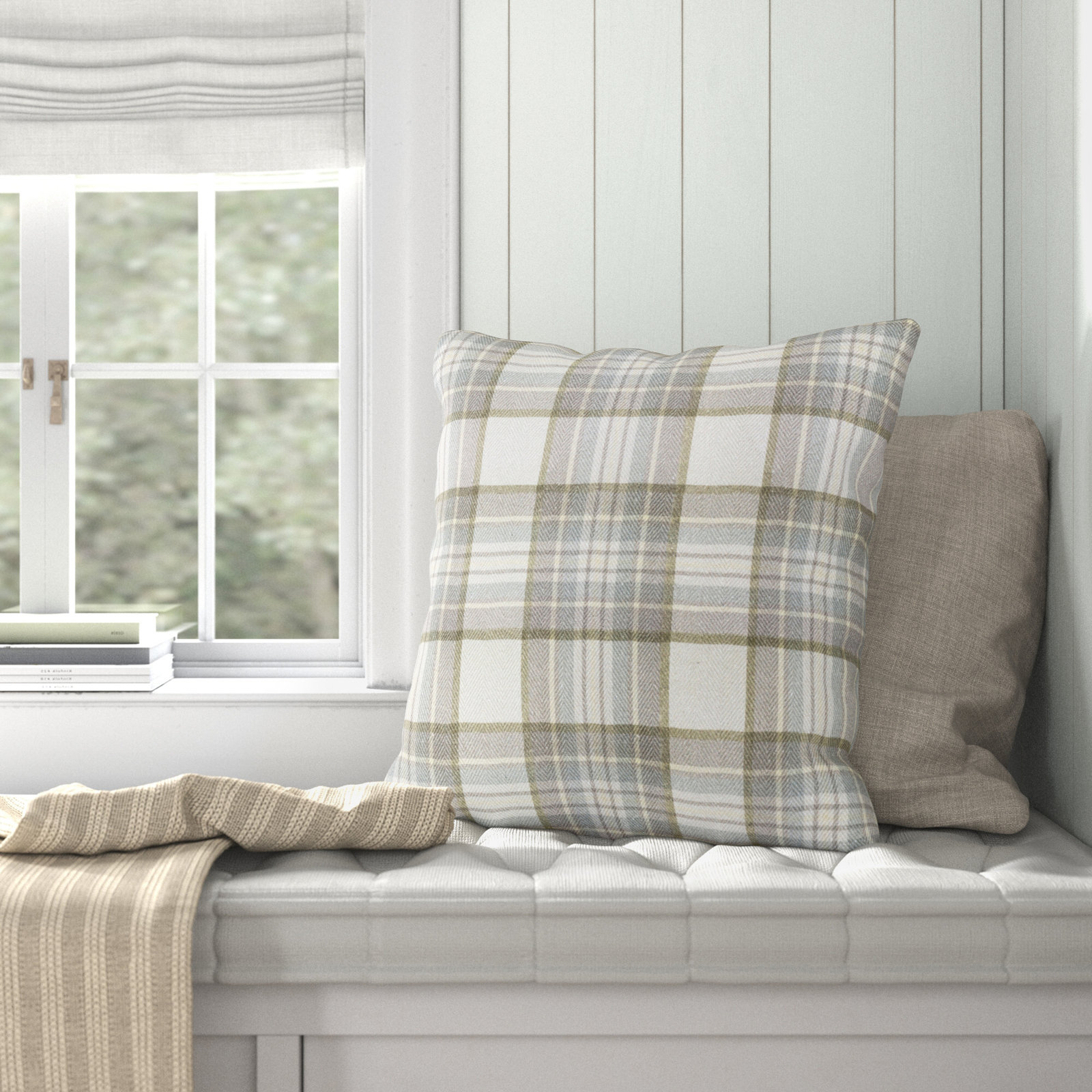 Plaid Cotton Throw Pillow, 22" x 22", Brown, Pillow Cover Only - No Insert