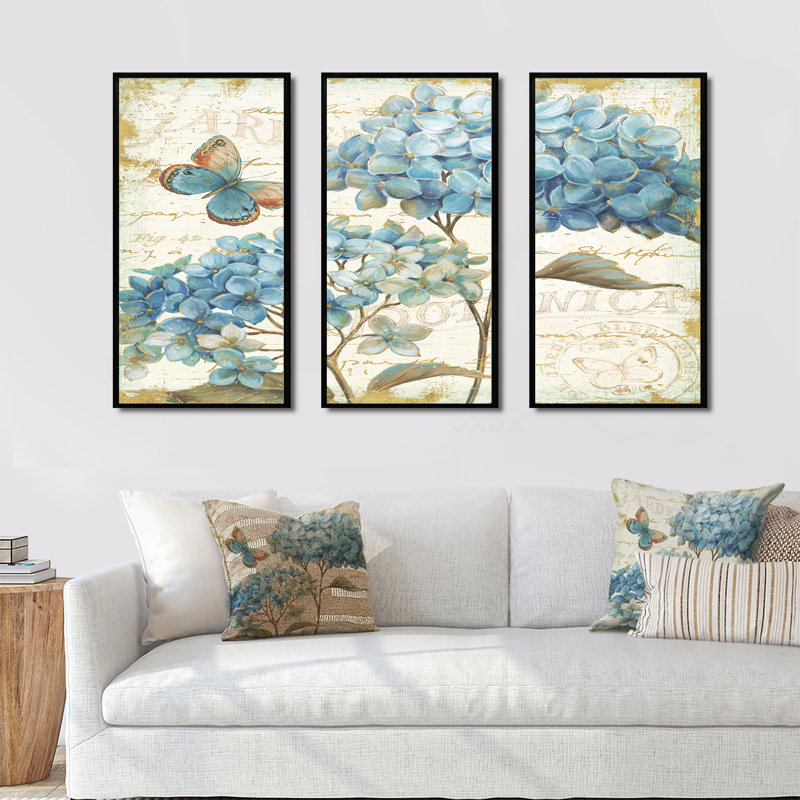 «Butterfly Blue Garden II», ensemble d'art mural sur toile encadré traditionnel, 28" H x 36" W x 1" D, Cadre noir