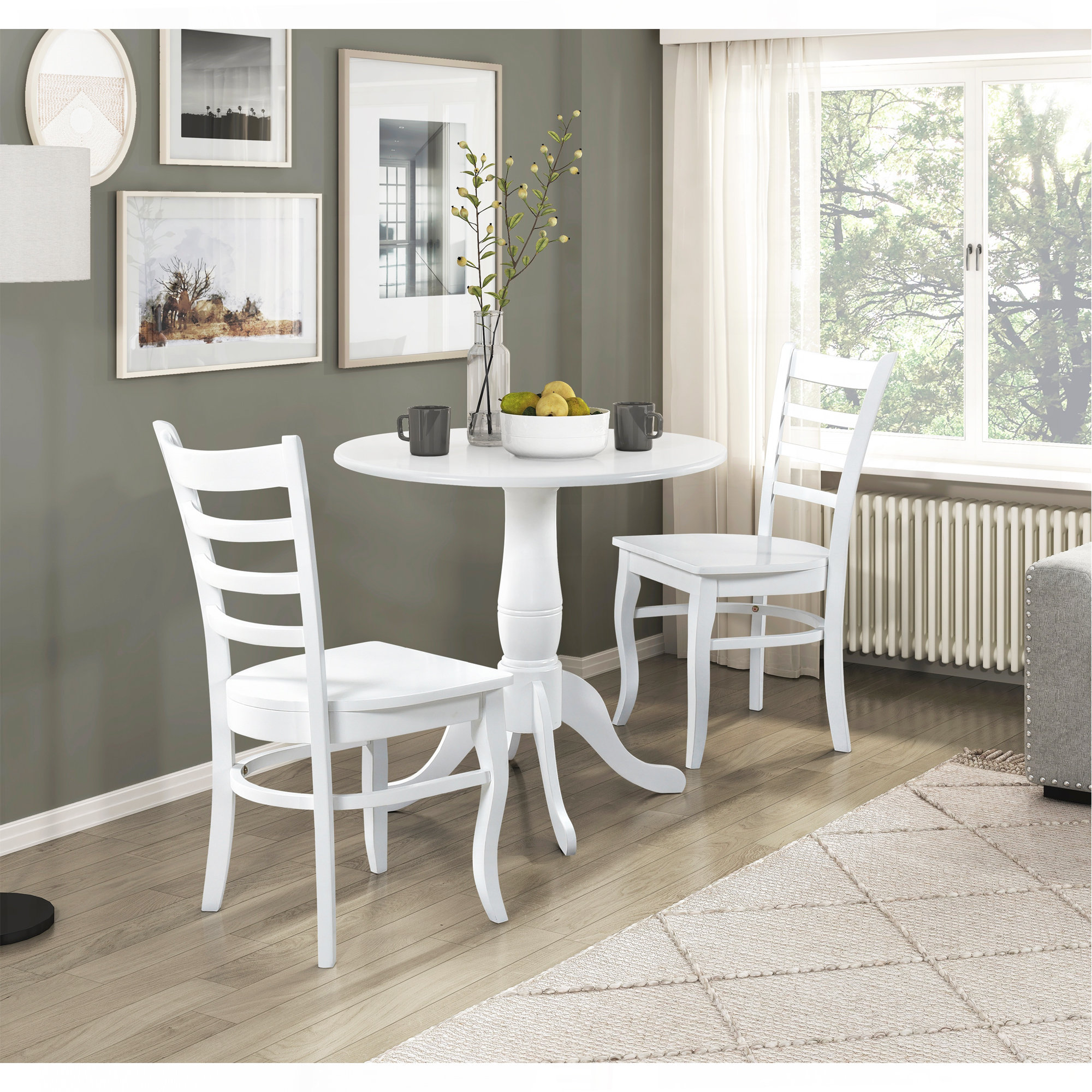 Ophelia & Co. White Finish 5Pc Dining Set Round Table And 4 Chairs Set ...