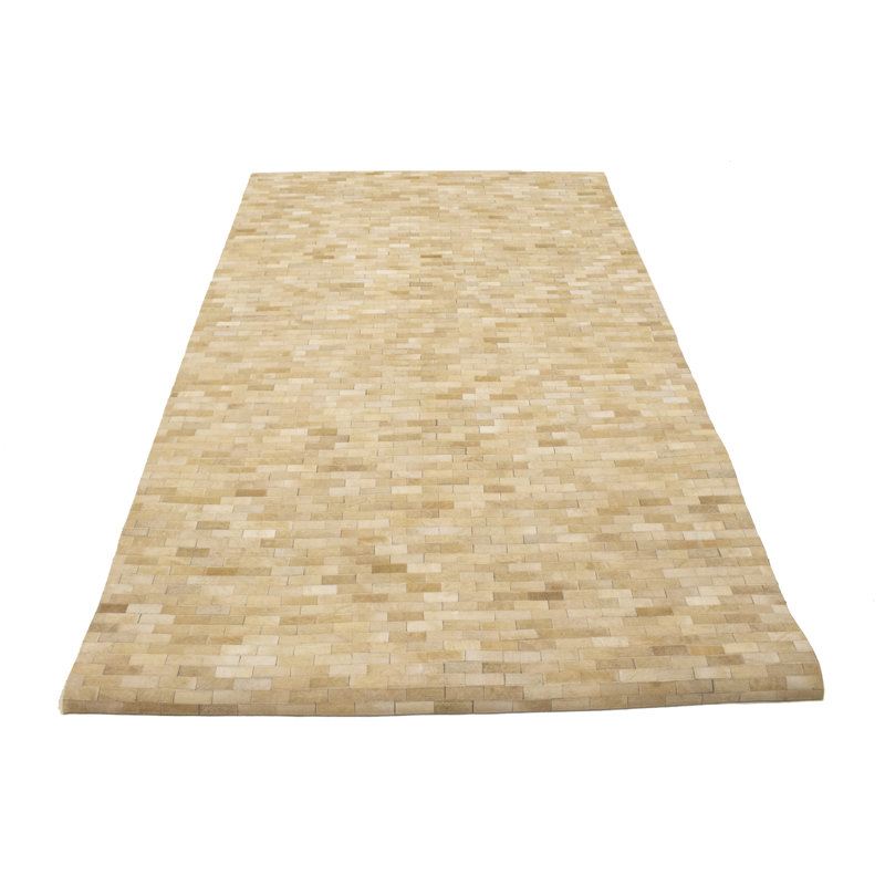 Tapis oriental beige moderne en cuir et en similicuir 5X8
