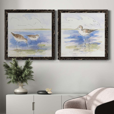 Oiseaux de rivage croquis I - ensemble de 2 peintures sur toile encadrées