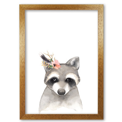 Forest Friends, Floral Cute Raccoon 1 Piece Single Picture Frame Painting