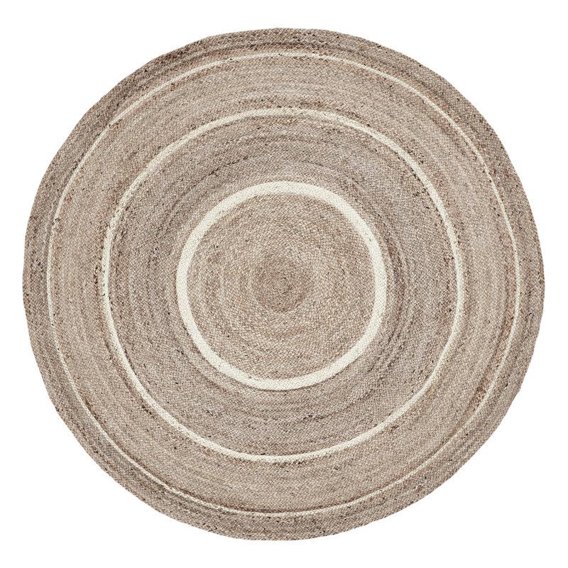 Festive Finds Mulinix Geometric Machine Made Braided Jute/Cotton/Acrylic Area Rug in Natural Cream, Round 8"